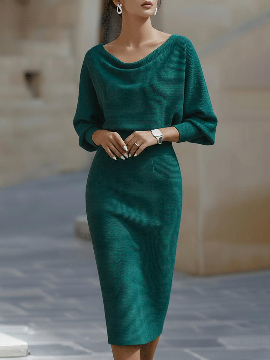 Classic Draped Cowl Midi Dress