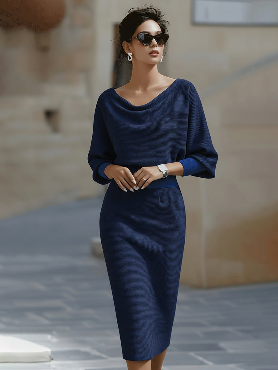 Classic Draped Cowl Midi Dress