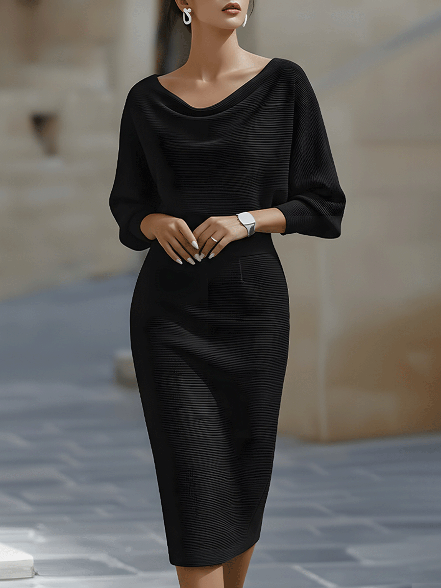 Classic Draped Cowl Midi Dress