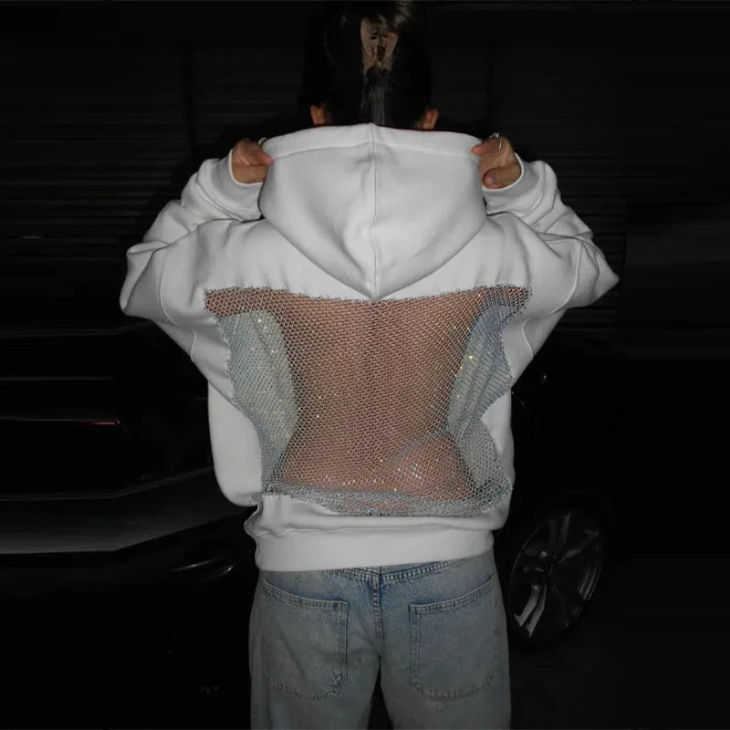 Women's Backless Mesh Hoodie - Breathable & Stylish