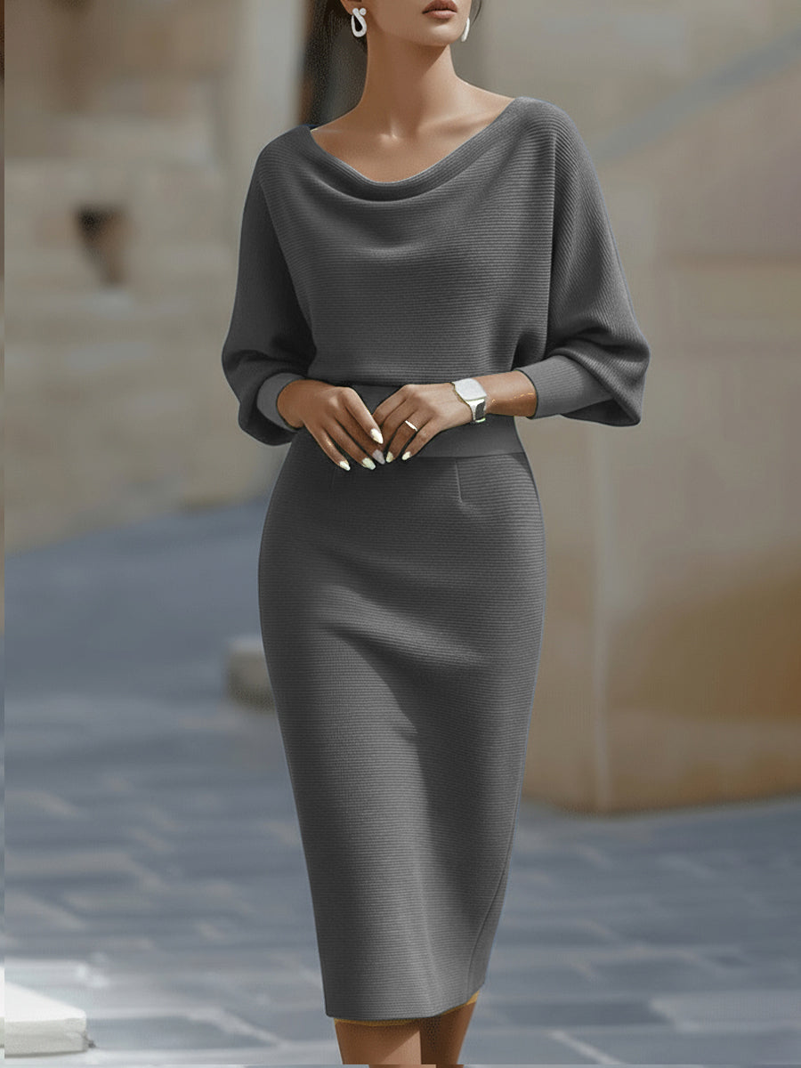 Classic Draped Cowl Midi Dress