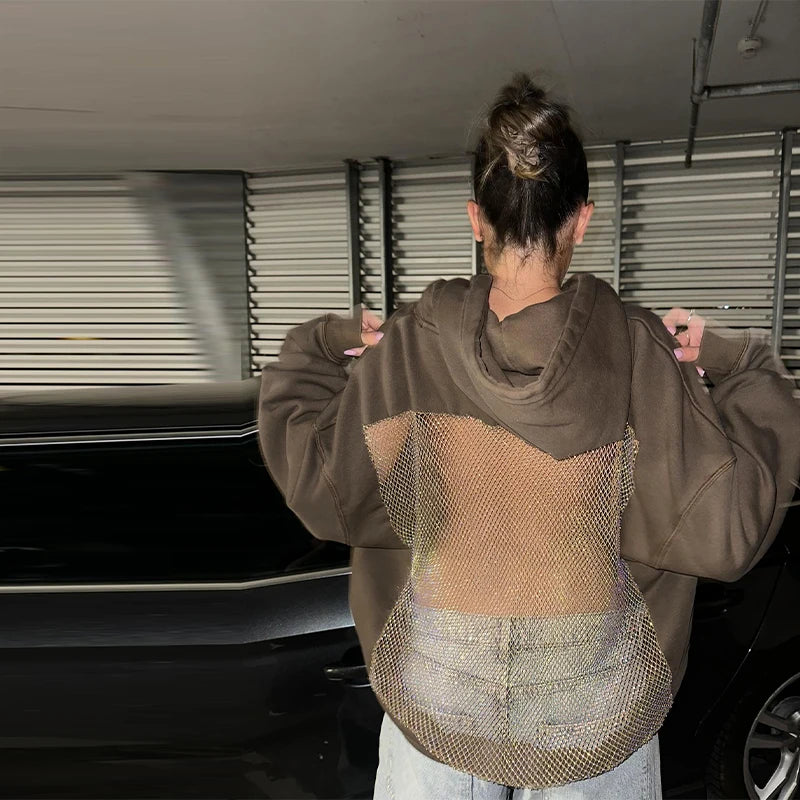 Women's Backless Mesh Hoodie - Breathable & Stylish