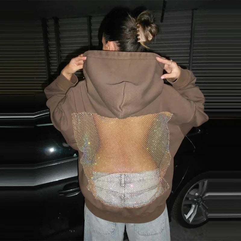 Women's Backless Mesh Hoodie - Breathable & Stylish