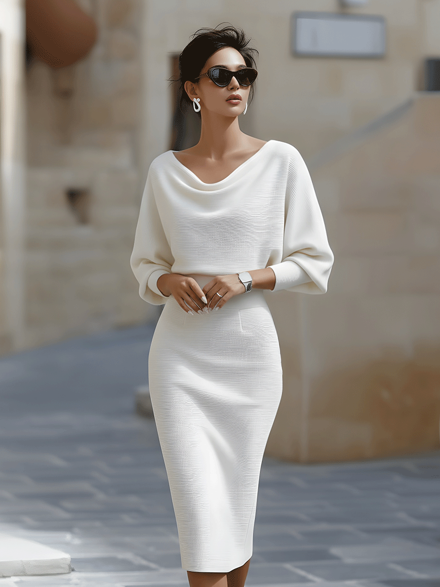Classic Draped Cowl Midi Dress