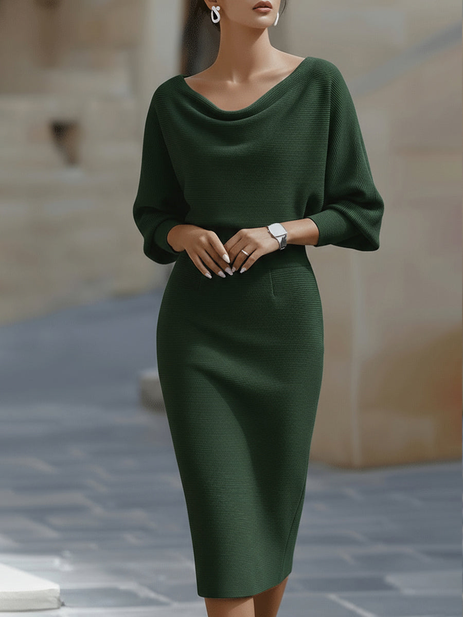 Classic Draped Cowl Midi Dress