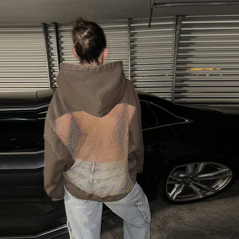 Women's Backless Mesh Hoodie - Breathable & Stylish