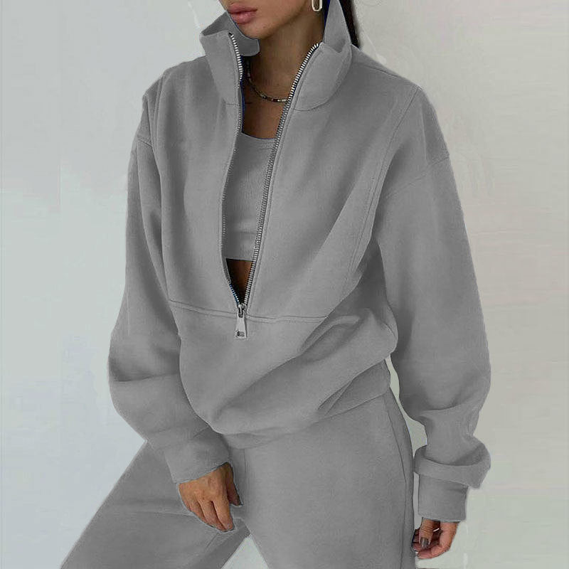 Women's Half-Zip Fleece Tracksuit | 2 Piece Casual Sweat Outfit