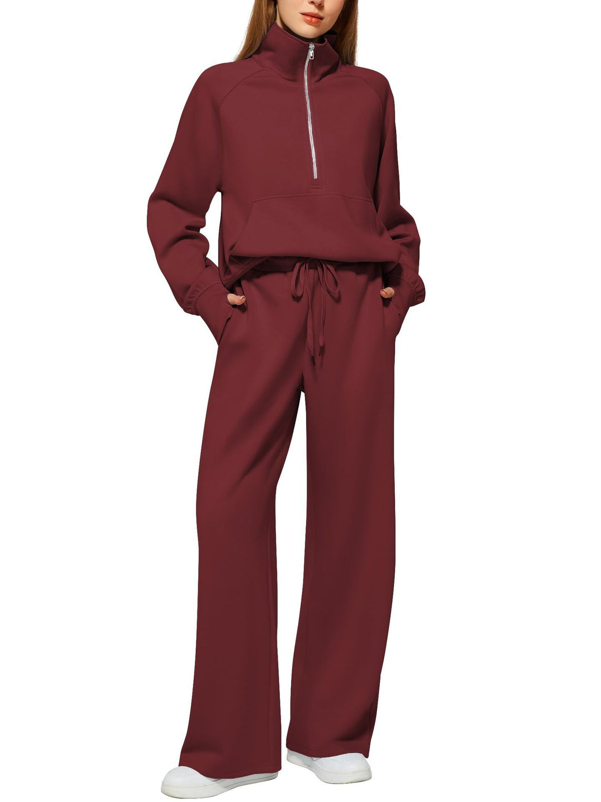 Women’s Half-Zip Sweatshirt Wide Leg Pants 2-Piece Set
