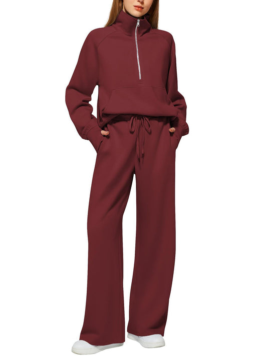 Women’s Half-Zip Sweatshirt Wide Leg Pants 2-Piece Set