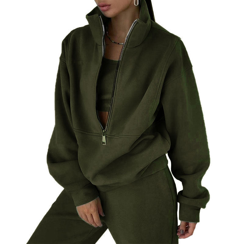 Women's Half-Zip Fleece Tracksuit | 2 Piece Casual Sweat Outfit
