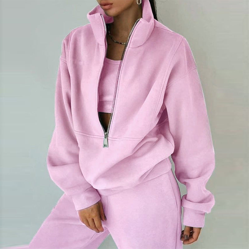 Women's Half-Zip Fleece Tracksuit | 2 Piece Casual Sweat Outfit