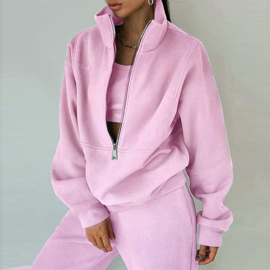 Women's Half-Zip Fleece Tracksuit | 2 Piece Casual Sweat Outfit