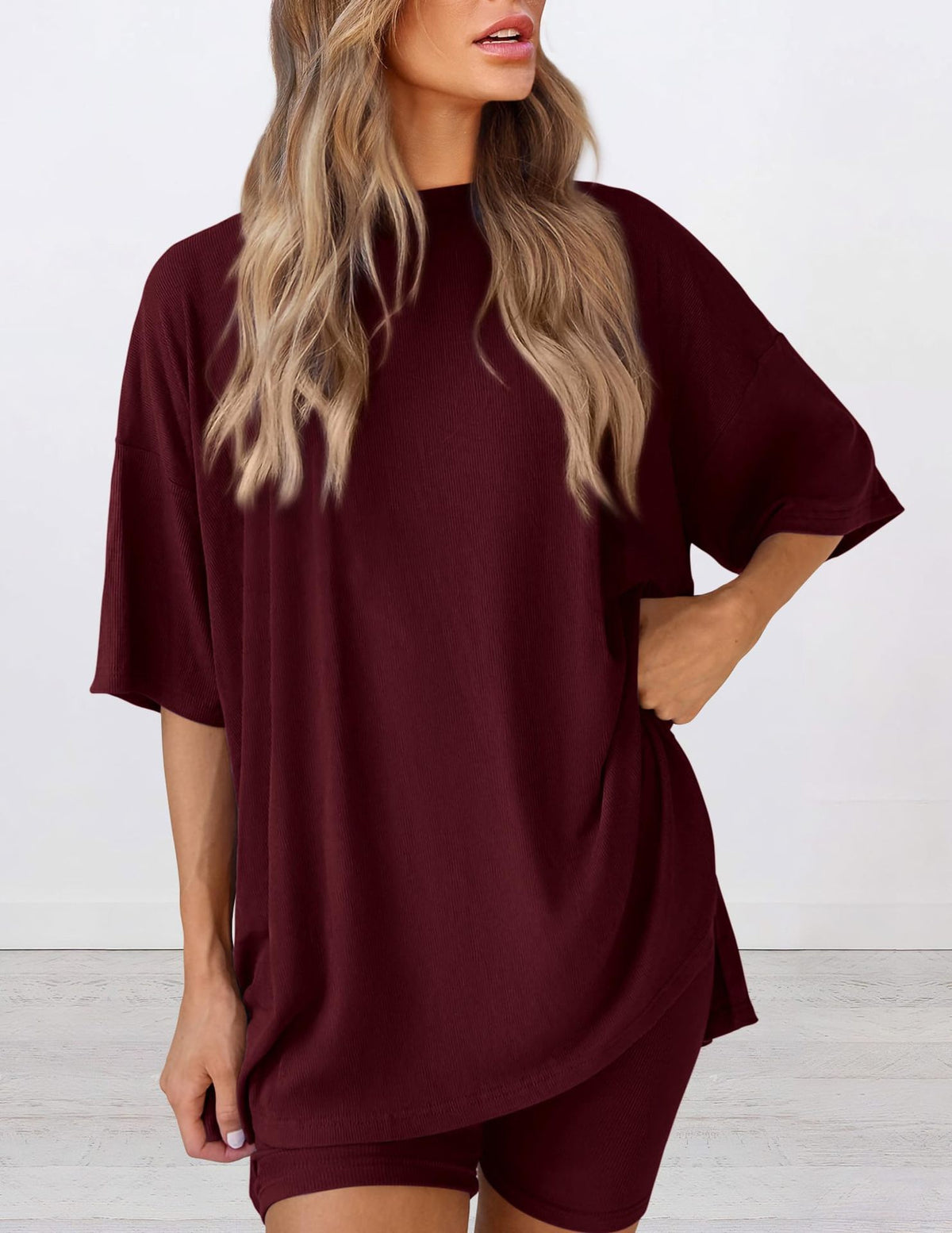 Women Solid Loose Short Sleeve Loungewear Set