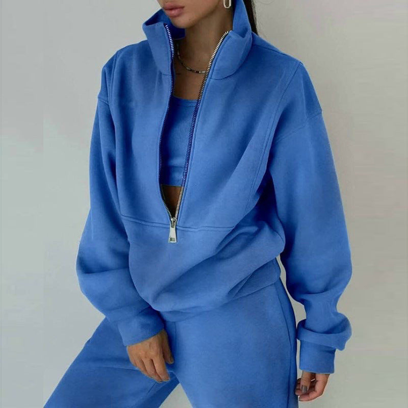Women's Half-Zip Fleece Tracksuit | 2 Piece Casual Sweat Outfit