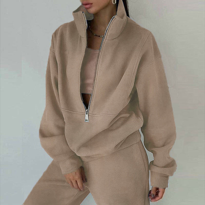 Women's Half-Zip Fleece Tracksuit | 2 Piece Casual Sweat Outfit