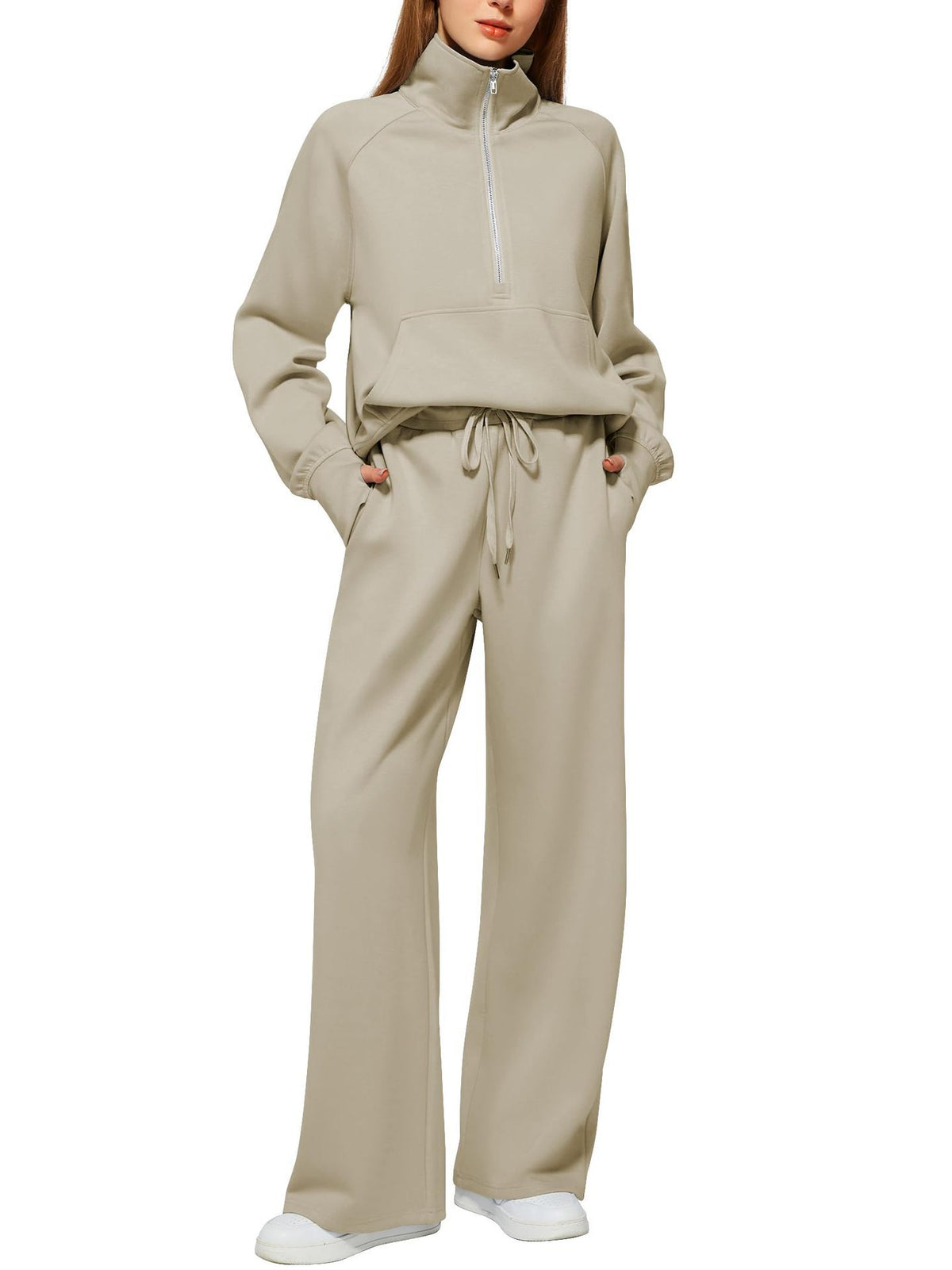Women’s Half-Zip Sweatshirt Wide Leg Pants 2-Piece Set