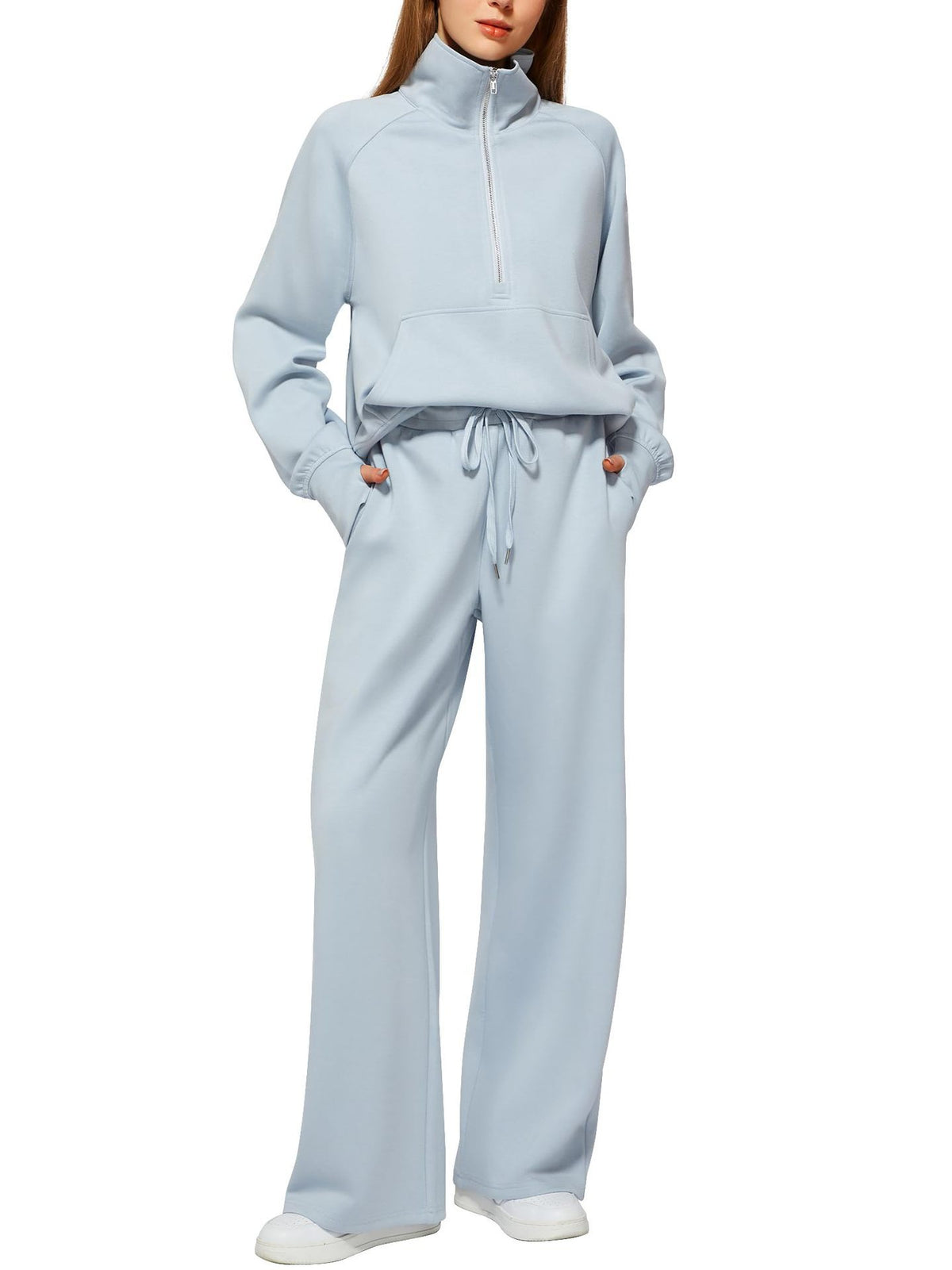 Women’s Half-Zip Sweatshirt Wide Leg Pants 2-Piece Set