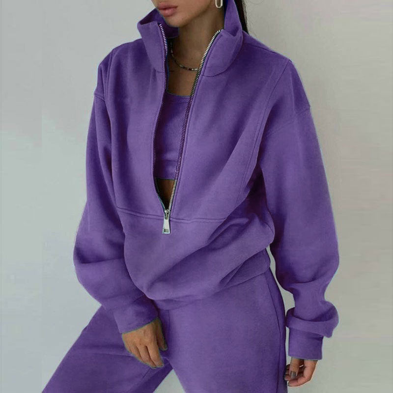 Women's Half-Zip Fleece Tracksuit | 2 Piece Casual Sweat Outfit