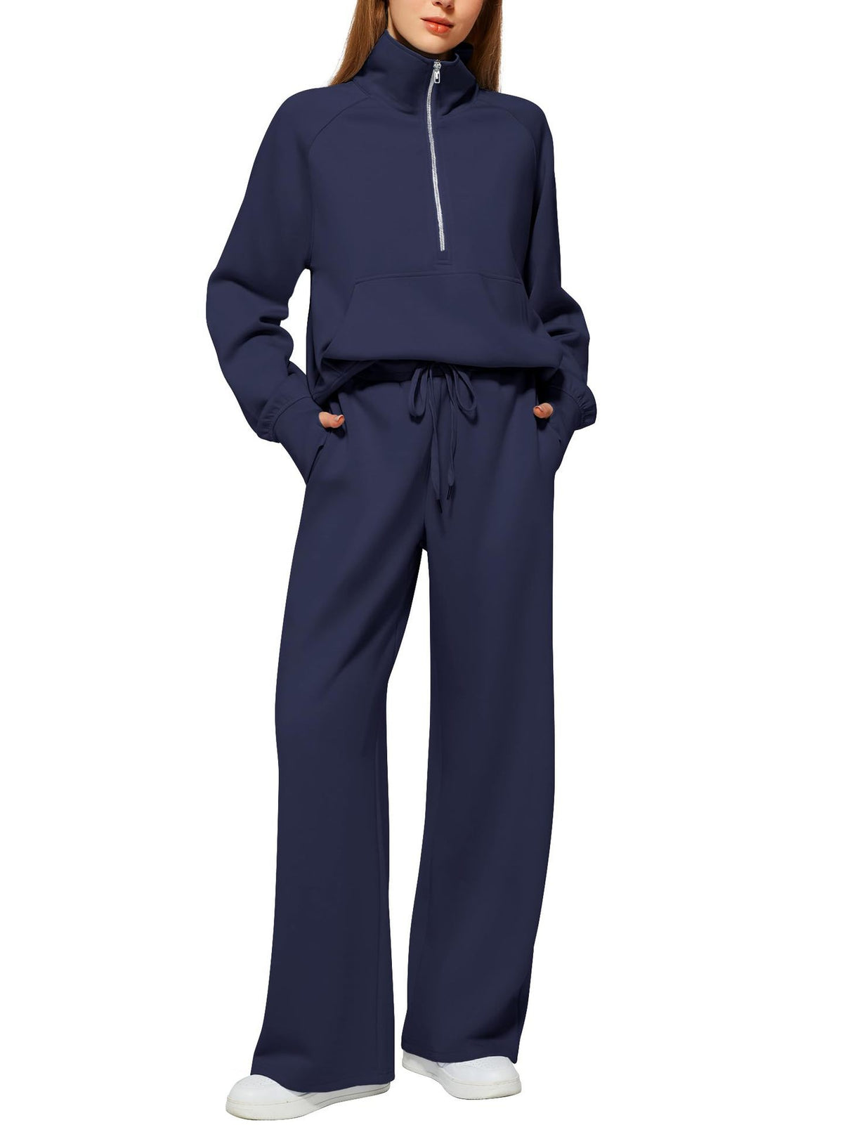 Women’s Half-Zip Sweatshirt Wide Leg Pants 2-Piece Set