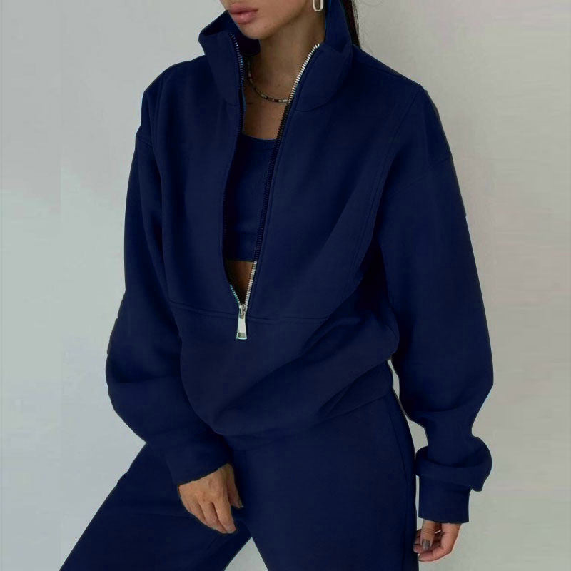 Women's Half-Zip Fleece Tracksuit | 2 Piece Casual Sweat Outfit