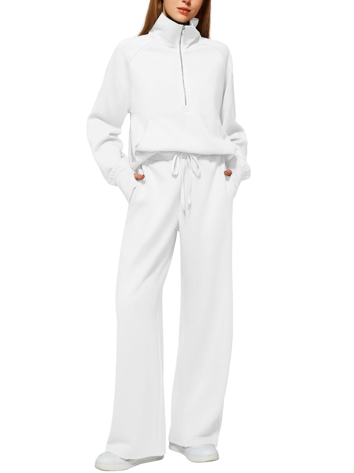 Women’s Half-Zip Sweatshirt Wide Leg Pants 2-Piece Set