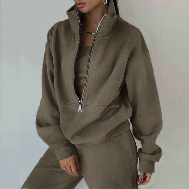 Women's Half-Zip Fleece Tracksuit | 2 Piece Casual Sweat Outfit