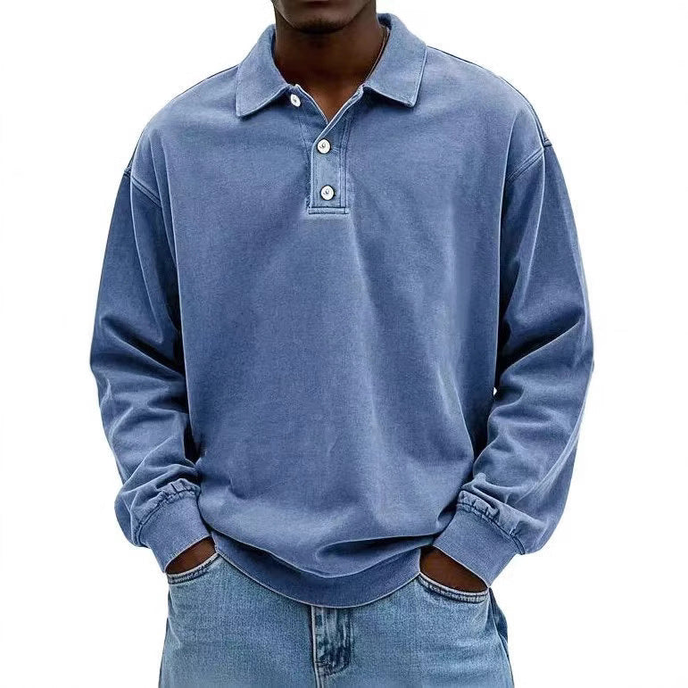 Men's Vintage Washed Long Sleeve Polo Shirt